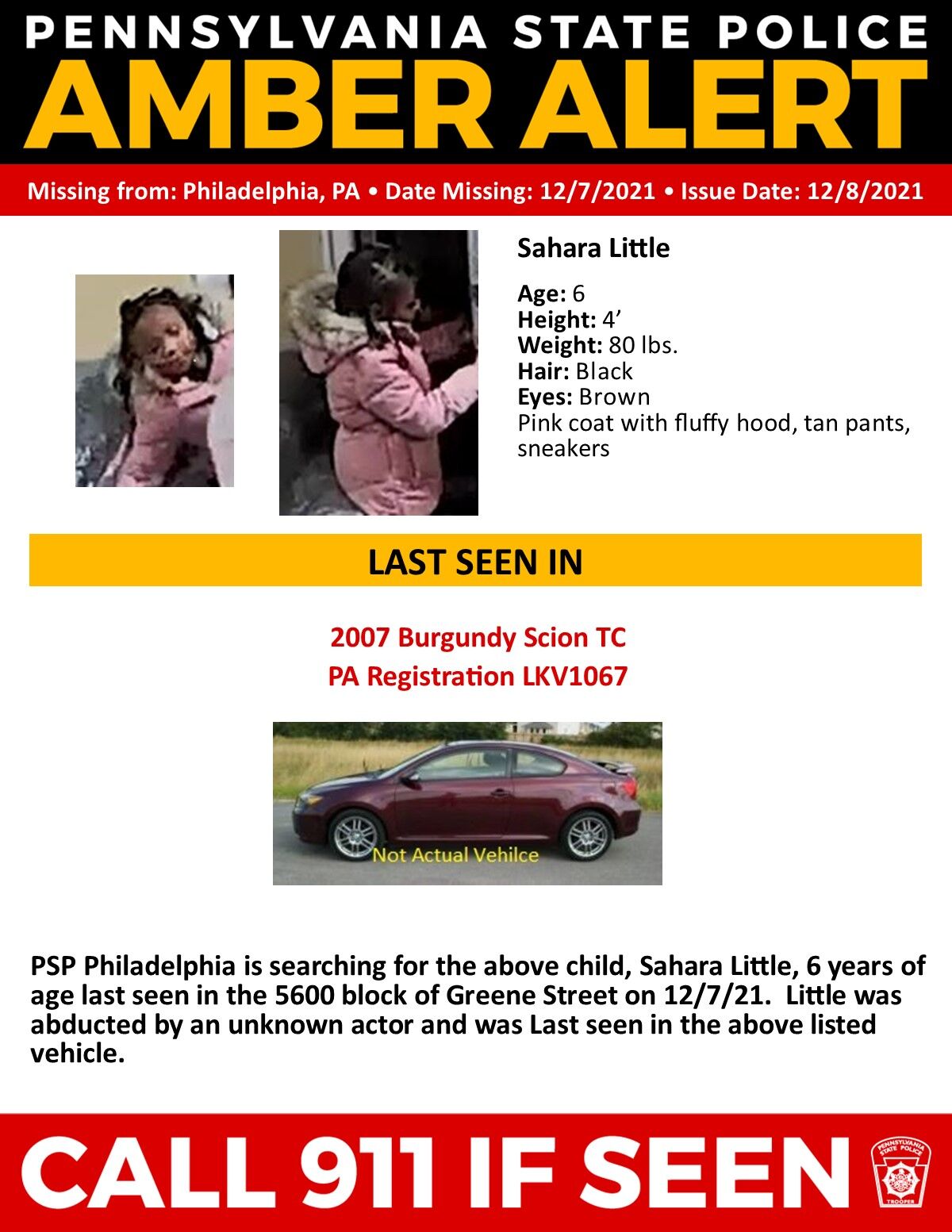 PSP Amber Alert Sahara Little poster
